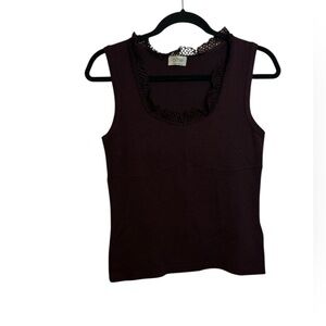 Oltre Made in Italy Eggplant Y2K Knit Crochet Babydoll Top